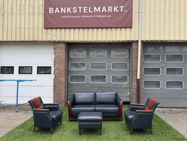Bankstel Mol en Geurts buffel leren banken met  fauteuils + Gratis bezorging!(VERKOCHT)