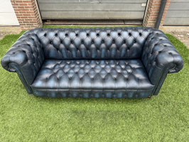 Bankstel gecapitonneerd CHESTERFIELD 3 zit bank blauw leer +Gratis bezorging!(VERKOCHT)