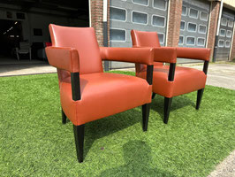2x design fauteuils stoelen modern bruin leer klassiek +GRATIS BEZORGING1