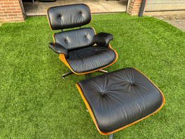 Lounge chair Vitra replica fauteuil met hocker zwart leer + Gratis bezorging!(VERKOCHT)