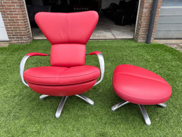 Rode leren Leolux Formi design relax draaifauteuil met poef + Gratis bezorging!(VERKOCHT)