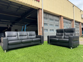 STRESSLESS Wave  bankstel zwart leer design 3+2zit banken+ Gratis bezorging!