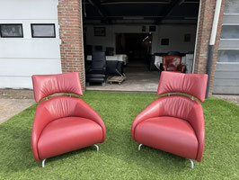 Leolux Solymi fauteuils rood leren design relax stoelen + Gratis bezorging!