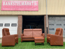 Bankstel SENIOREN bruin leer 2,5+1+1 zit bank en fauteuils + GRATIS BEZORGING!