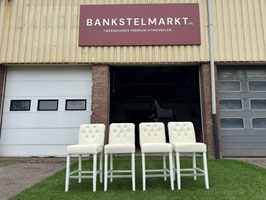 4 Barstoelen design wit leer met gecapitonneerde rug + Gratis bezorging!