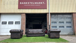 Bankstel CHESTERFIELD 3 zit bank+2 fauteuils bruin leer ZGAN + Gratis bezorging!
