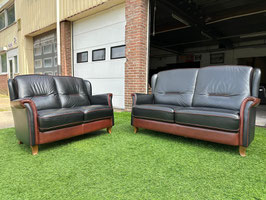 Bankstel SENIOREN  zwart / bruin leer 2,5+2 zit banken ZGAN + GRATIS BEZORGING!(Gereserveerd)