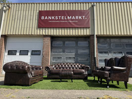Bankstel CHESTERFIELD  banken + 2 oorfauteuils bruin leer +Gratis bezorging!