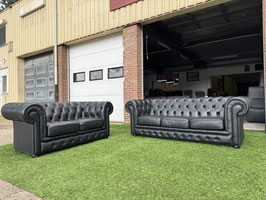 Bankstel CHESTERFIELD 3+2 zit banken zwart leer + Gratis bezorging!