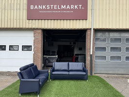 Bankstel Leolux Paian blauwe leer 3 +2 zit banken ZGAN + Gratis bezorging!