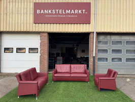 Bankstel Leolux Paian bordeaux leer 3 +2+1 zit banken ZGAN + Gratis bezorging!