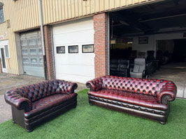Bankstel CHESTERFIELD 3+2 zit banken  leer gecapitonneerd + Gratis Bezorging!(VERKOCHT)