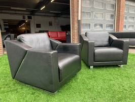 Twee fauteuils Rolf Benz 350 zwart leren design stoelen + GRATIS BEZORGING!