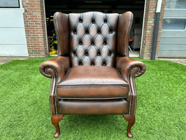 Originele CHESTERFIELD oor fauteuil stoel bruin leer zetel + GRATIS BEZORGING!