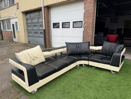 Hoekbank FORMENTI design  bankstel zwart/creme leer + Gratis bezorging!(VERKOCHT)