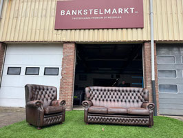 Bankstel Springvale Chesterfield Woburn  bank +fauteuil leer + Gratisbezorging!