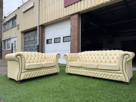 Bankstel Springvale Chesterfield Blenheim  banken creme leer + Gratis bezorging!(VERKOCHT)