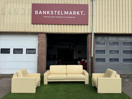 Bankstel  Rolf Benz  creme  leren design bank met fauteuils + Gratis bezorging!