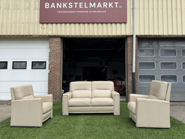 Bankstel SENIOREN creme leer 2,5+1+1 zit bank en fauteuils+ Gratis bezorging!