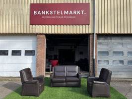 Bankstel SENIOREN Mecam bruin leer 2+1zit bank +sta op stoel + Gratis bezorging!