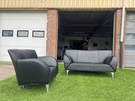 JORI JR-9700 Pacific zwart leren design bank met fauteuil + Gratis bezorging!