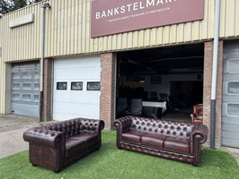 Bankstel CHESTERFIELD 3+2 zit banken bordeaux leer + Gratis bezorging!(VERKOCHT)