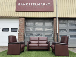 Bankstel SENIOREN bruin leer 2+1+1 zit bank en fauteuils + Gratis bezrging!