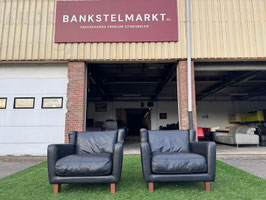 Twee design topmerk Baxter fauteuils zwart buffel leer + Gratis bezorging!