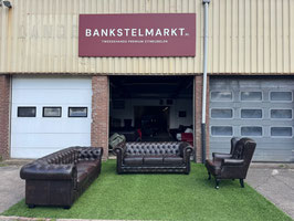 Bankstel CHESTERFIELD 3+3 zit bank+ fauteuil bruin leer + Gratis bezorging!