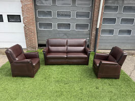 Bankstel SENIOREN Mecam bruin leer 2,5 zit bank +2 fauteuils + Gratis bezorging!