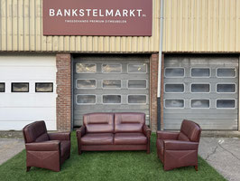 Bankstel SENIOREN bruin leer 2,5+1+1 zit bank en fauteuils + Gratis bezorging!