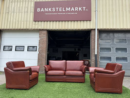 Bankstel cognac bruin buffel leren 2,5  bank met 2 fauteuils + Gratis bezorging!