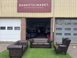 Bankstel CHESTERFIELD 3+2 zit bank+ fauteuil bruin leer + Gratis bezorging!(VERKOCHT)