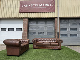 Bankstel CHESTERFIELD 3+2 zit banken licht bruin leer + Gratis bezorging!