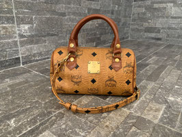 MCM Visetos Mini Crossbody Boston Bag in Cognac
