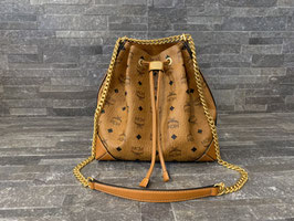 MCM Visetos Soft Berlin Essential Drawstring Kordelzugtasche Small in Cognac