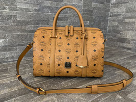 MCM Visetos Essential Boston Bag Medium in Cognac