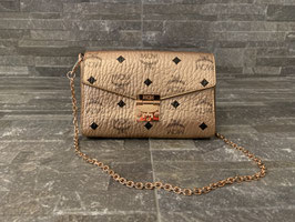 MCM Visetos Millie Flap Crossbody Tasche Small in Champagne Gold