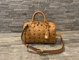 MCM Visetos Ella Boston Small in Cognac