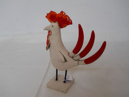 Hahn Tonfigur weiss-rot