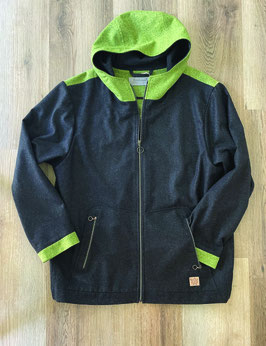 Lodenjacke Trettachspitze Light mit Kapuze Schwarzmeliert-Bergwiesengrün Größe XXL