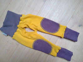 Abhaltehose Leggins, Merinowolle, Größe 56-68, "lila mit gelb"