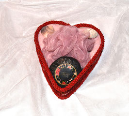 Herzkorb geflochten rot-rose mit Seifendeko