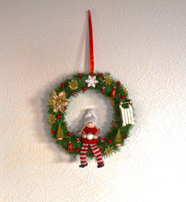 Tür-/Wandkranz rot-gold mit Weihnachtspüppchen