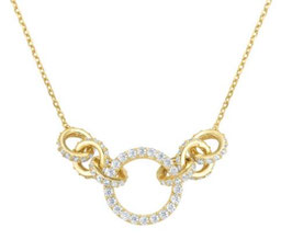 Collier 45 cm Zirkonia weiß 925/- Sterling Silber gelb vergoldet