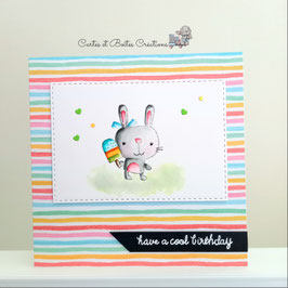 Carte de Voeux Anniversaire Motif Aquarellé - Bunny Popsicle - Anglais ou Français
