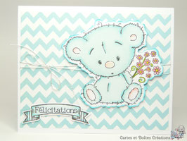 Carte félicitations naissance - Ourson Bleu
