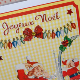 Carte de Voeux - Noël vintage sixties - Teckel et Père-Noël