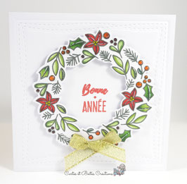 Carte de Voeux Bonne Année - Couronne Poinsettia