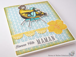 Carte de voeux - Bonne Fête Maman Vintage Jaune et Turquoise